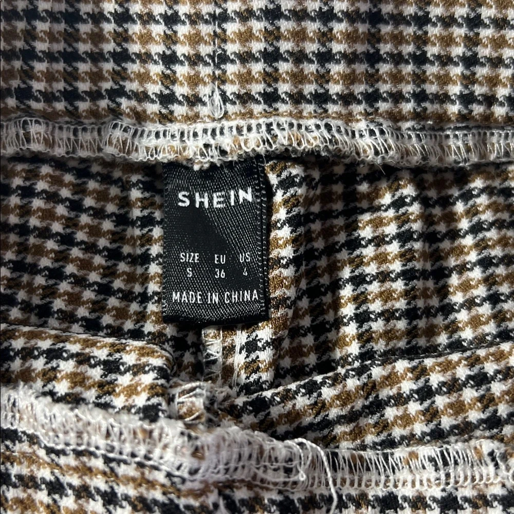 SHEIN Women’s Plaid‎ Pants Brown Black Stretchy Front Pockets Dress Pants Small